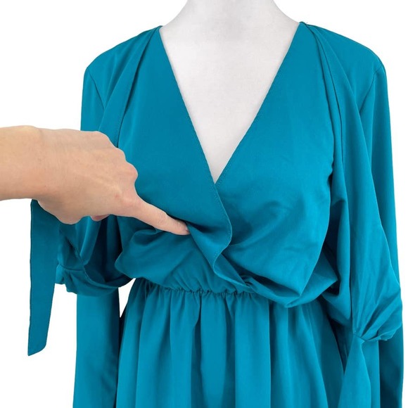 GREAT JONES Turquoise Stretch Surplice Tie Front Blouson Dress - Size Small EUC - Picture 6 of 16